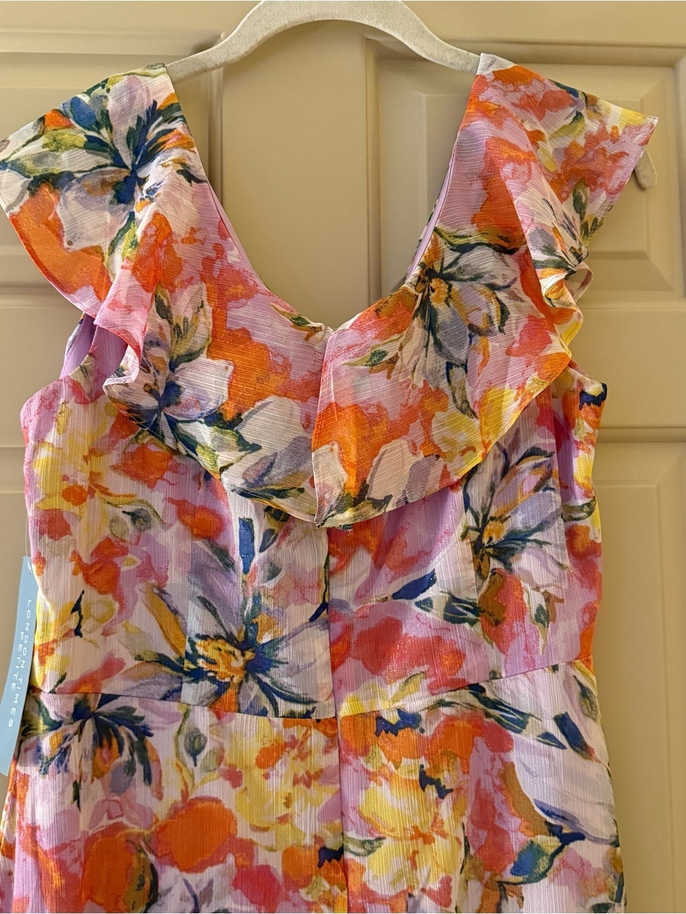 London Times Floral Ruffle Maxi Dress Size 10P - Picture 5 of 9